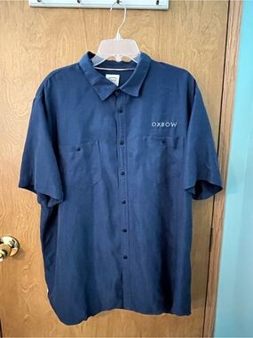 Oxbow Men's Short-Sleeve Navy Button-Up Shirt 2 Chest Pockets Size 3XL Soft EUC